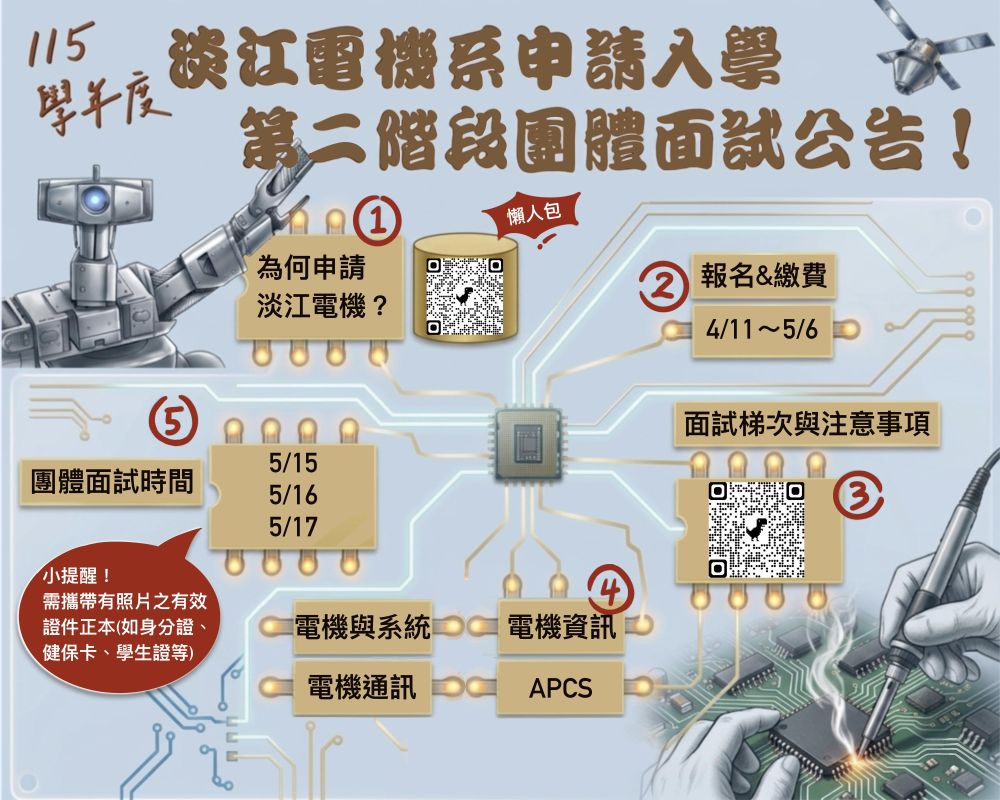115學年度淡江電機申請入學「第二階段指定項目甄試」公告